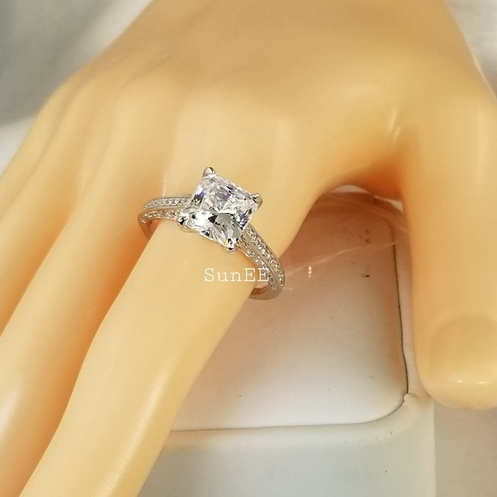 Real 925 Princess Cut Wedding Rings - Picture 3 of 4
